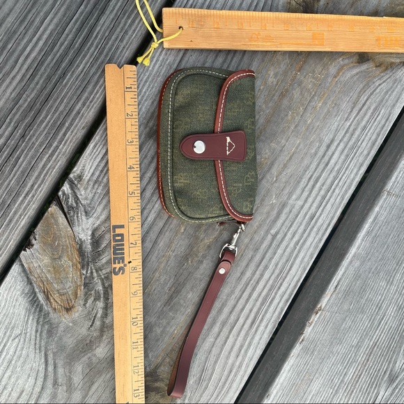 Dooney Bourke Monogram Signature Denim Leather Trim Flap Wristlet Clutch Wallet - Picture 5 of 5